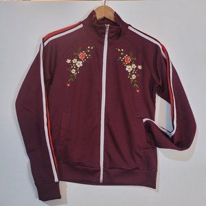 Southpole Top Women Junior Medium Track Jacket Red Embroidered Zip Floral y2k